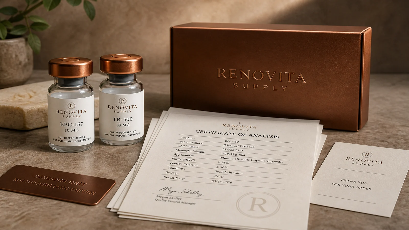 Renovita Supply research vials and packaging